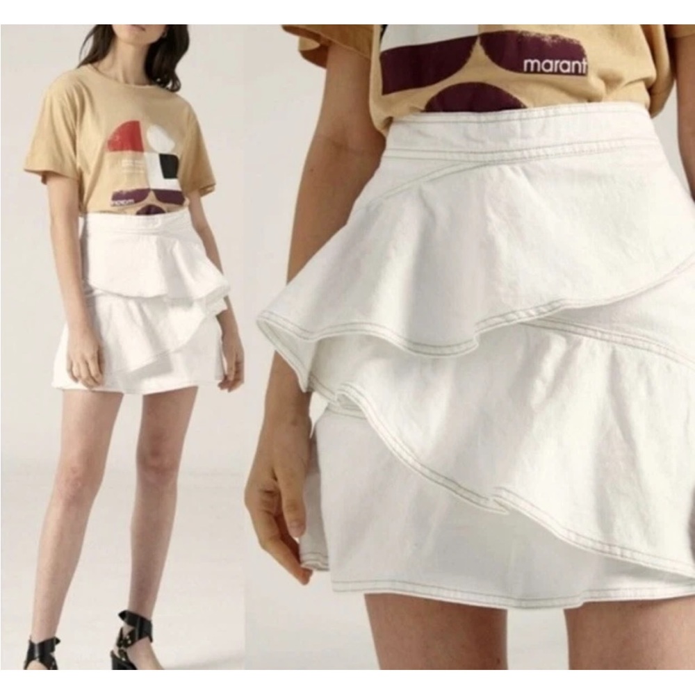 Isabel Marant White Denim Layered Ruffles Mini Skirt size 2/4